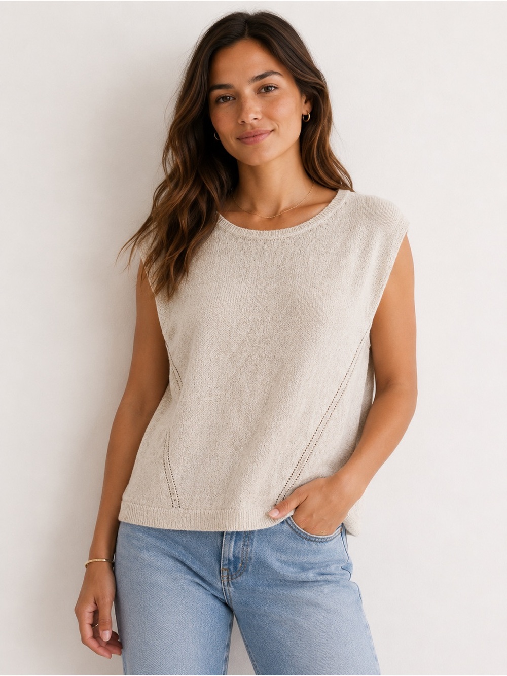 J.Jill Women’s Sleeveless Tan Marled Knit 100% Cotton Sweater Tank Size Medium